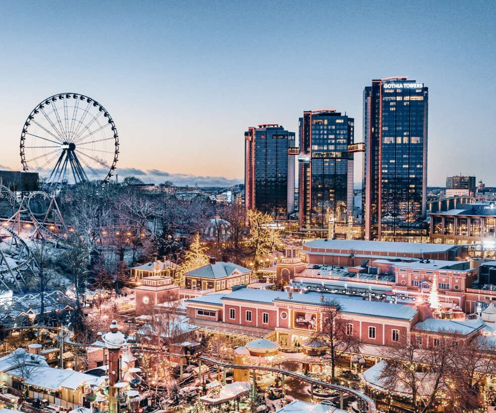 Ett vintrigt Gothia Towers och Liseberg
