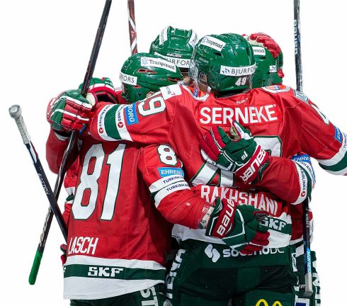 Hockeyspelare kramas